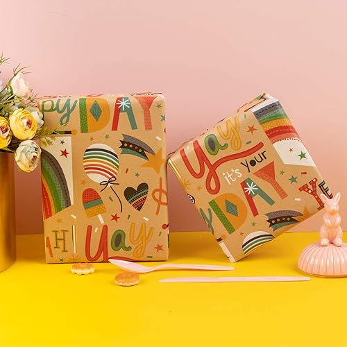 Vista 19 de RUSPEPA Rollo de papel de regalo Kraft - Patrón de globo - 24 pulgadas x 100 pies Balloon