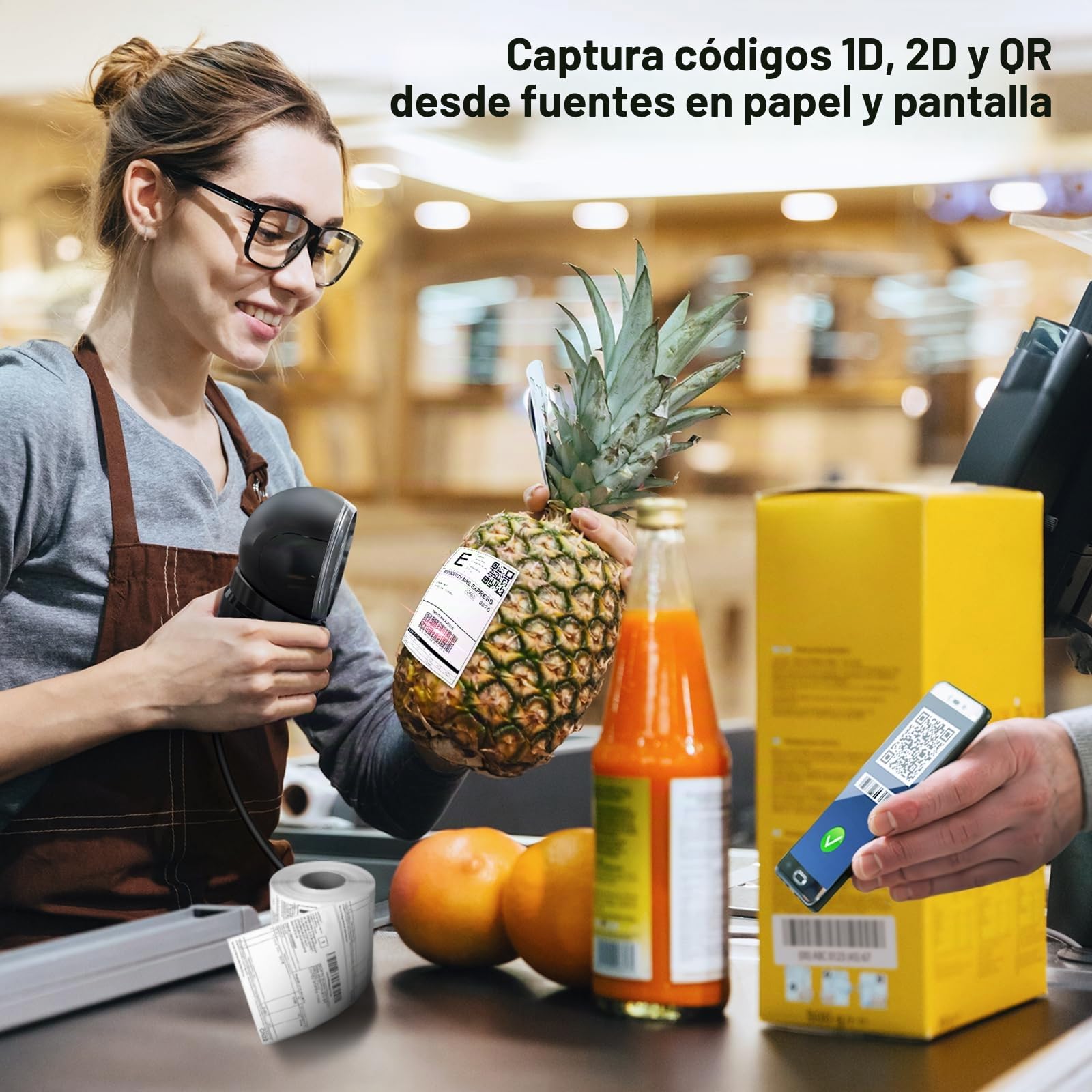 Tera Escáner de código de Barras de Escritorio omnidireccional: 1D 2D QR Escáner de código de Barras con Cable USB Manos Libres Cabezal de escaneo Ajustable para POS supermercado Model 9000