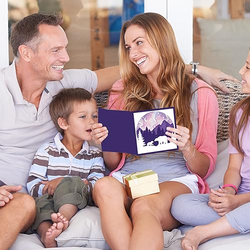 Miniatura 7 de BENECREAT 2 plantillas de troqueles de corte con patrón de auroras boreales, de metal con estampado de oso de bosque, montaña, álbumes de recortes,