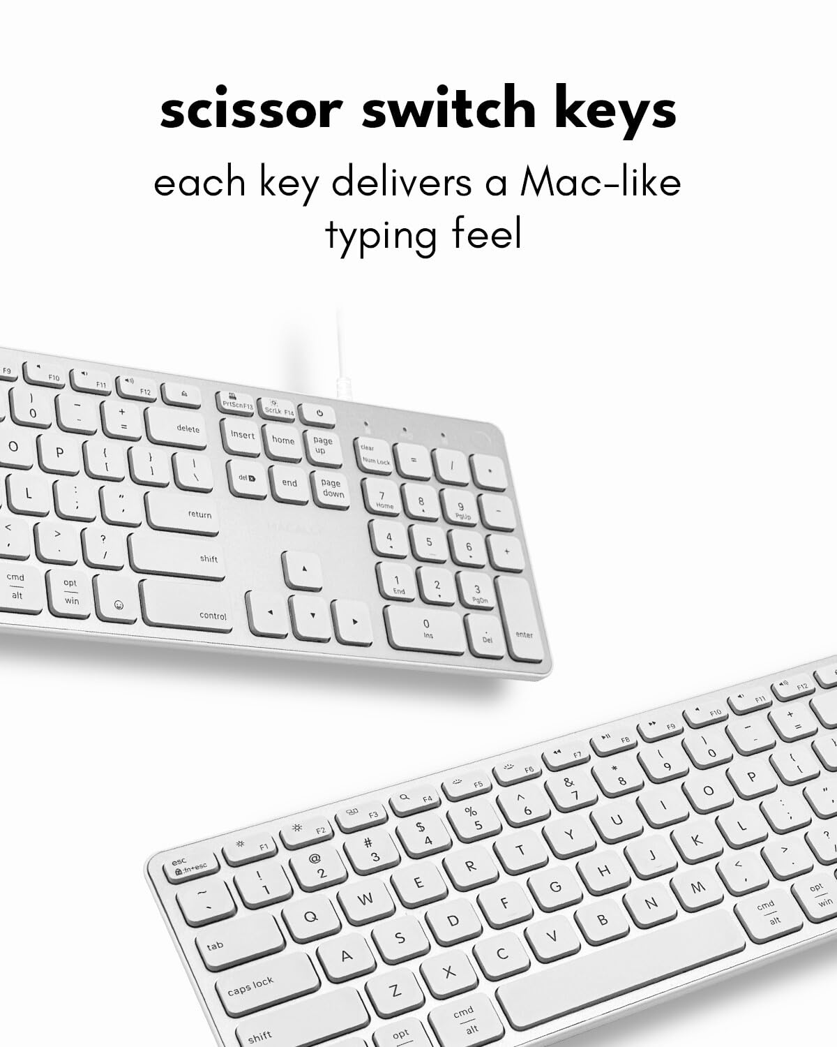 Macally Clavier filaire pour Mac avec hub USB (2 x USB-A / 1 x USB-C) – Compatible clavier Apple rétroéclairé avec double interface – Détection automatique du système d'exploitation pour Mac, MacBook