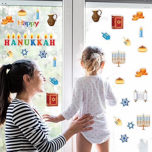 Miniatura 6 de 20 calcomanías de gel grueso de Hanukkah Janucá para ventana, calcomanías de gel para niños, niños pequeños y adultos, hogar, avión, aula,