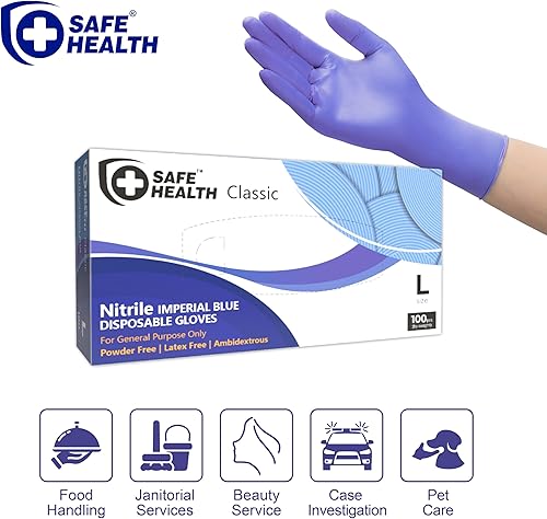 Miniatura 11 de Safe Health Nitrile Disposable Gloves, 3.5 Mil, Imperial Blue, Powder Free, Latex Free, Tattoo, Beauty, Salon, Car