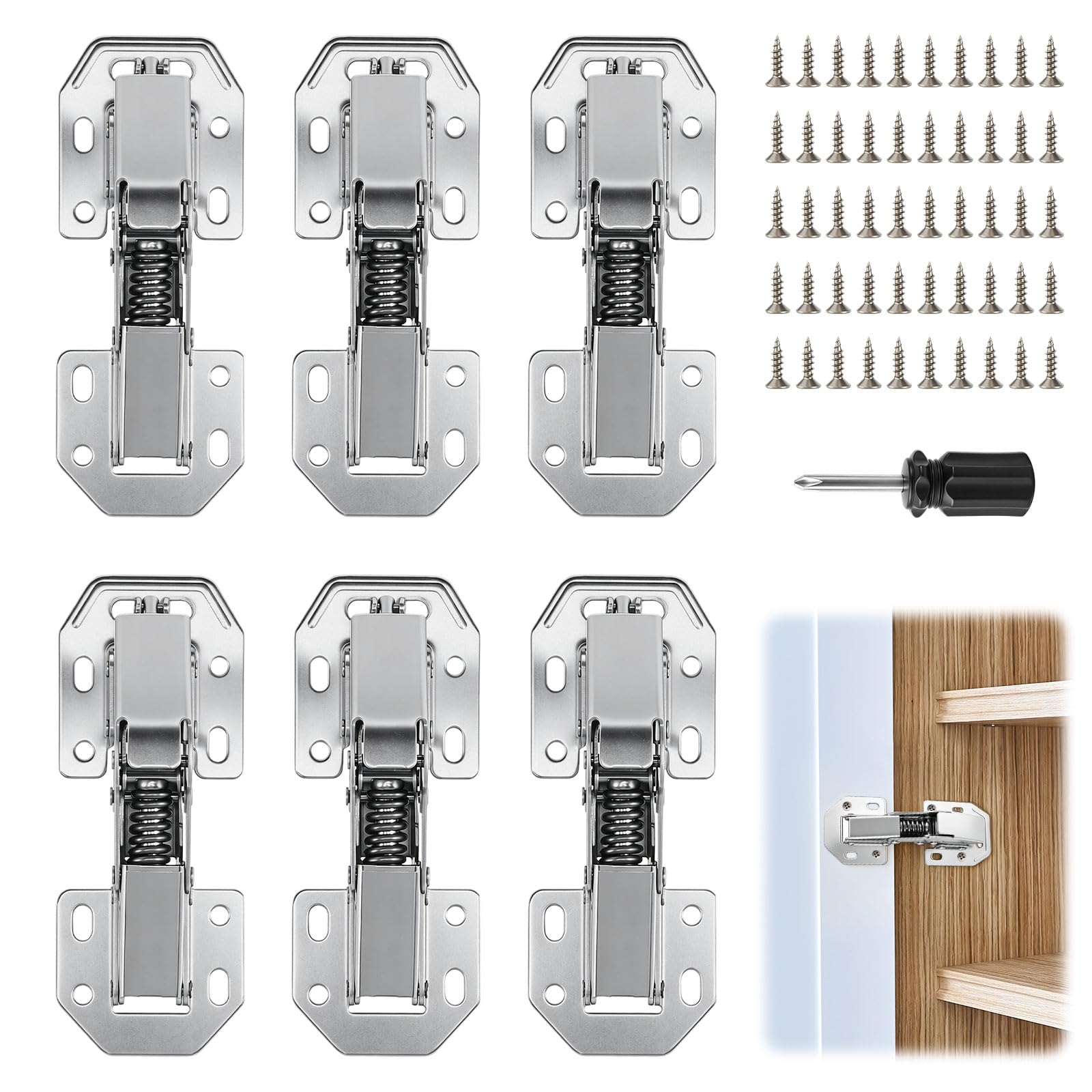 6 Pcs Soft Close Cabinet Hinges Kitchen Cabinet Door Hinges 90 Degree with Screws Kitchen Cupboard Hinge Easy Installation for Cabinet, Cupboards, Wardrobe