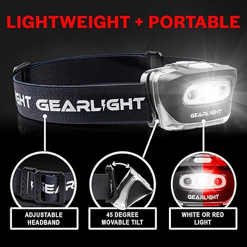 Vista 4 de GearLight 2Pack LED Headlamp - Outdoor Camping Head Lamps with Adjustable Headband - Lightweight Battery Powered Bright Flashlight Headlight with 7