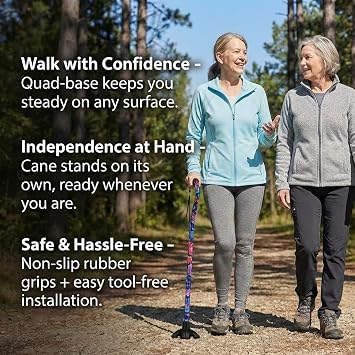 NOVA Stand Alone Quad Cane Tip Extra-Wide Self-Standing Rubber Base with Non-Slip Grip Traction, Replacement Walking Cane Tip for Stability & Balance, Fits All 3/4 Diameter Canes