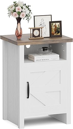 Miniatura 12 de JUMMICO Mesita de noche de estilo granja, mesa de noche moderna con puerta de granero y estante, mesa auxiliar rústica para dormitorio, sala de
