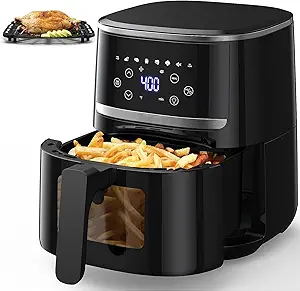 Air Fryer Oven 5 Qt Large Oil Free Touch Screen 1500W Mini Oven Combo with 7 Accessories, One-Touch Digital Controls, Nonstick Tray & Dishwasher-Safe Detachable Square Basket, Timer