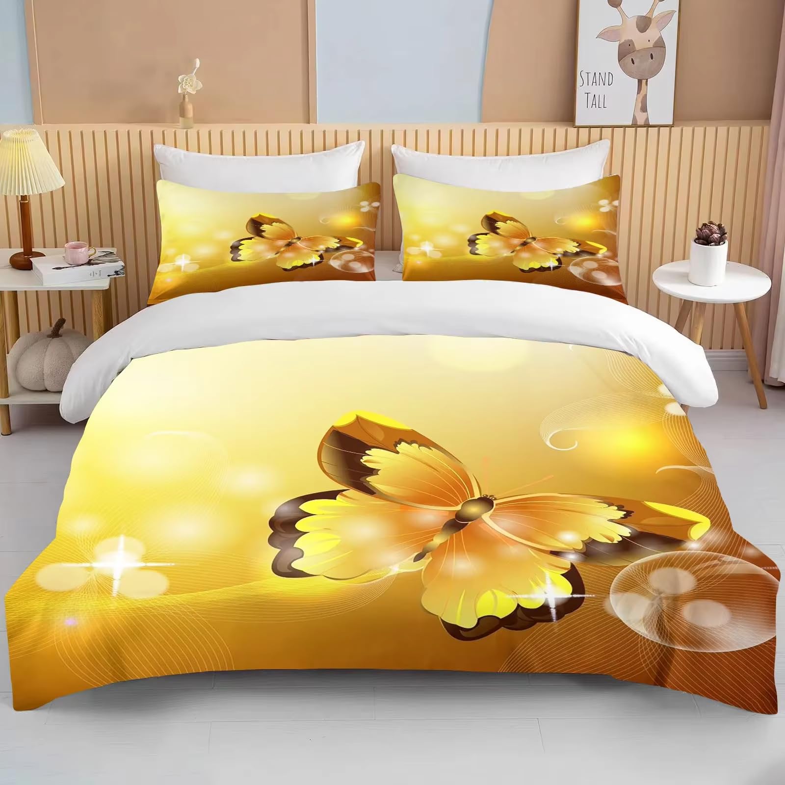 Housse de couette noire de luxe motif papillon doré 3D