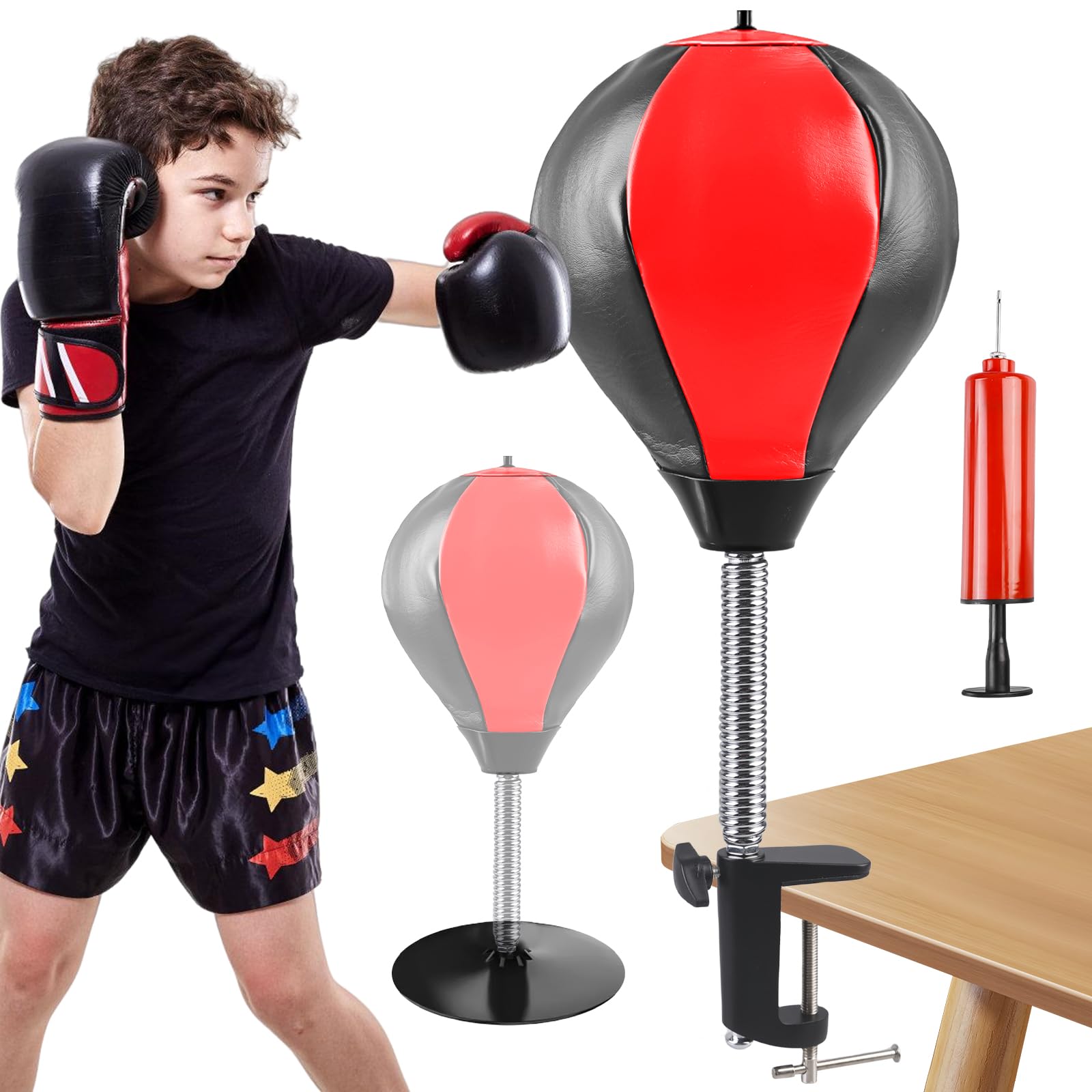 GAOUTO Punching ball tavolo: pallina da ufficio con ventosa super forte e morsetto da tavolo, mini sacco da boxe, borsa da tavolo, borsa da boxe, borsa per punching bag, set per adulti e ufficio