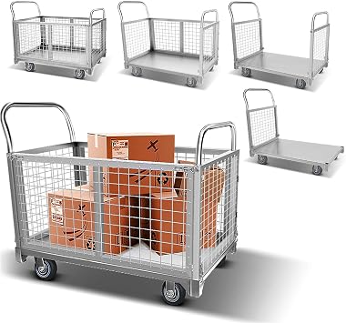 5in-1 Platform Truck Cart with Cage, 3000 Lbs Heavy Duty Flatbed Cart,Flatbed Dolly Cart with 360 Silent Wheels, Stall, Warehouse, Moving, Logistics Transportation, Laundry, Sports Carrying