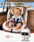 Babyvue Q1 Caméra de voiture bébé Minimaliste Écran pliable, Auto-Brightness, 360° Base tournante, vision nocturne sans souffle, 3X Zoom, 1080P HD Moniteur de voiture pour bébés, non WiFi, Facile. USB Configuration