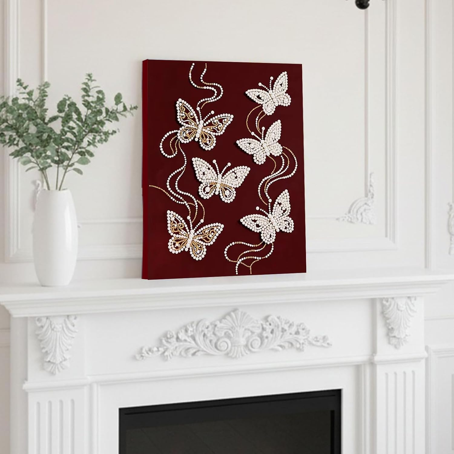 DIY Diamond Pearl Painting Kit for Adults, Flower 3D Pearl Painting Craft with Wooden Frame 40x50cm, Beginner Friendly Home Wall Decor Art, Gift for Women Men Housewarming (Butterfly)