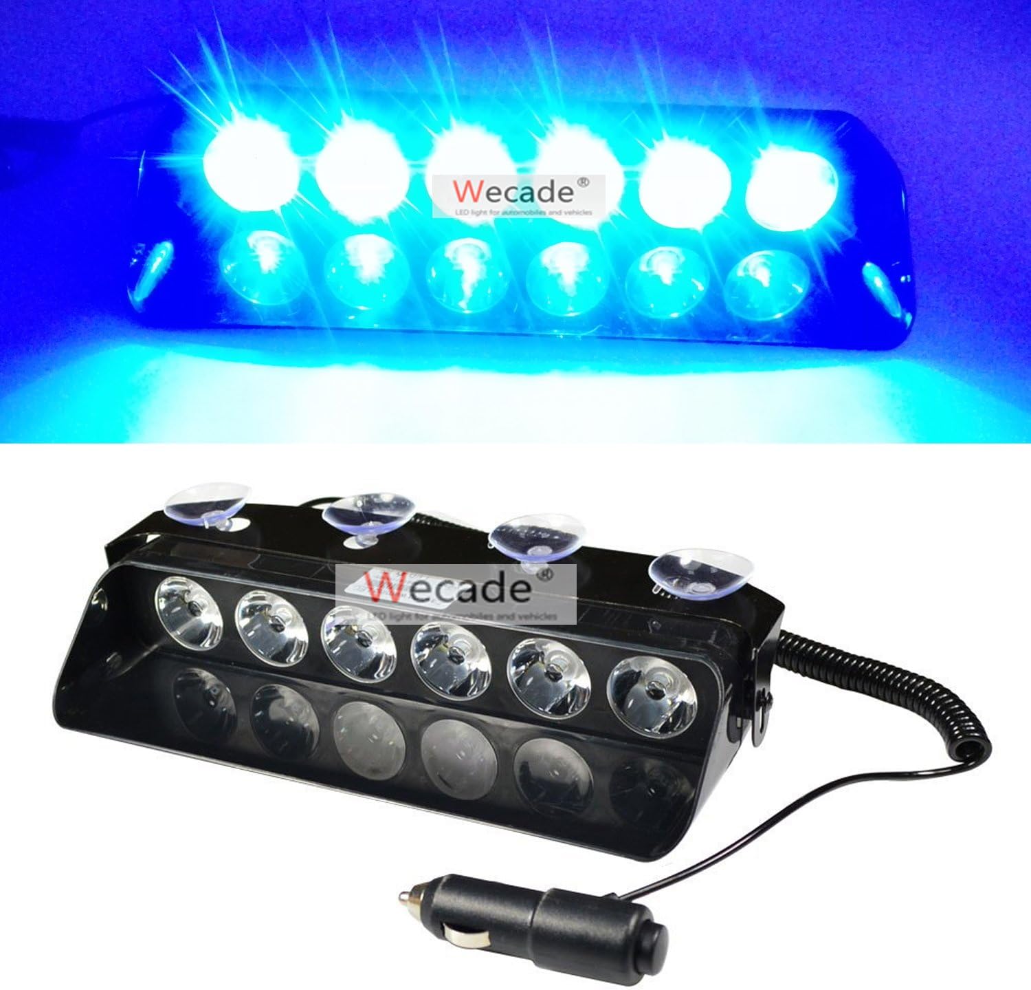 Wecade® Newest 18w High Power 6 LED 16 Changing Models Unique Big Lens Super Bright EMS Law Enforcement Warning LED Strobe Lights (Blue)