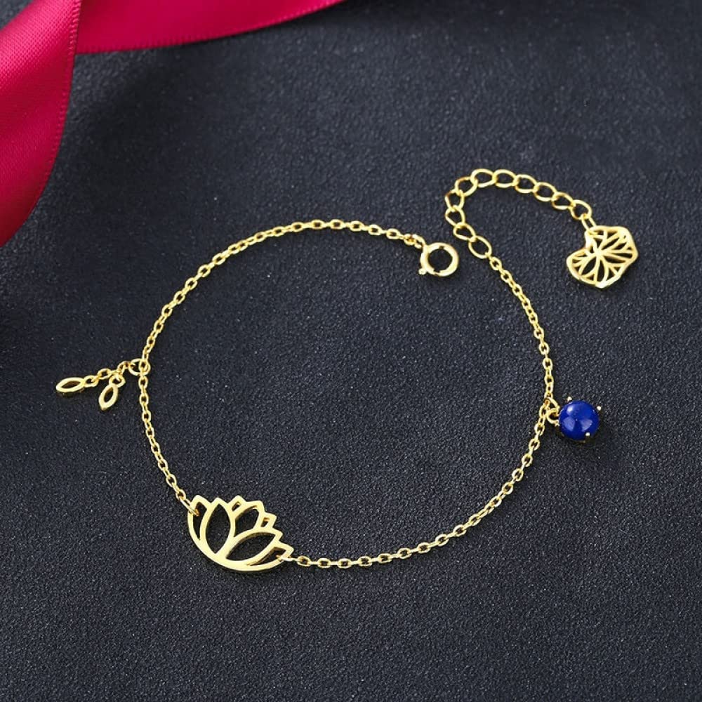 Armband Damen Silber,S925 Silberarmband Mit Lotus Lapislazuli Goldene Freundschaftsbänder Verstellbarer Sterling Silberschmuck Für Frauen Geschenk Freundin Ehefrau