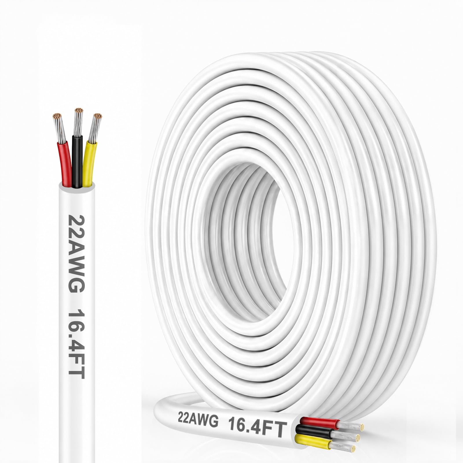 DEKIEVALE White 22AWG 3 Core Electrical Wire, 3x0.3mm² Tinned Copper Cable, 5M Flexible Low Voltage Extension Wire for 5V/12V/24V, LED Lighting, Automotive Wiring and Speaker Applications