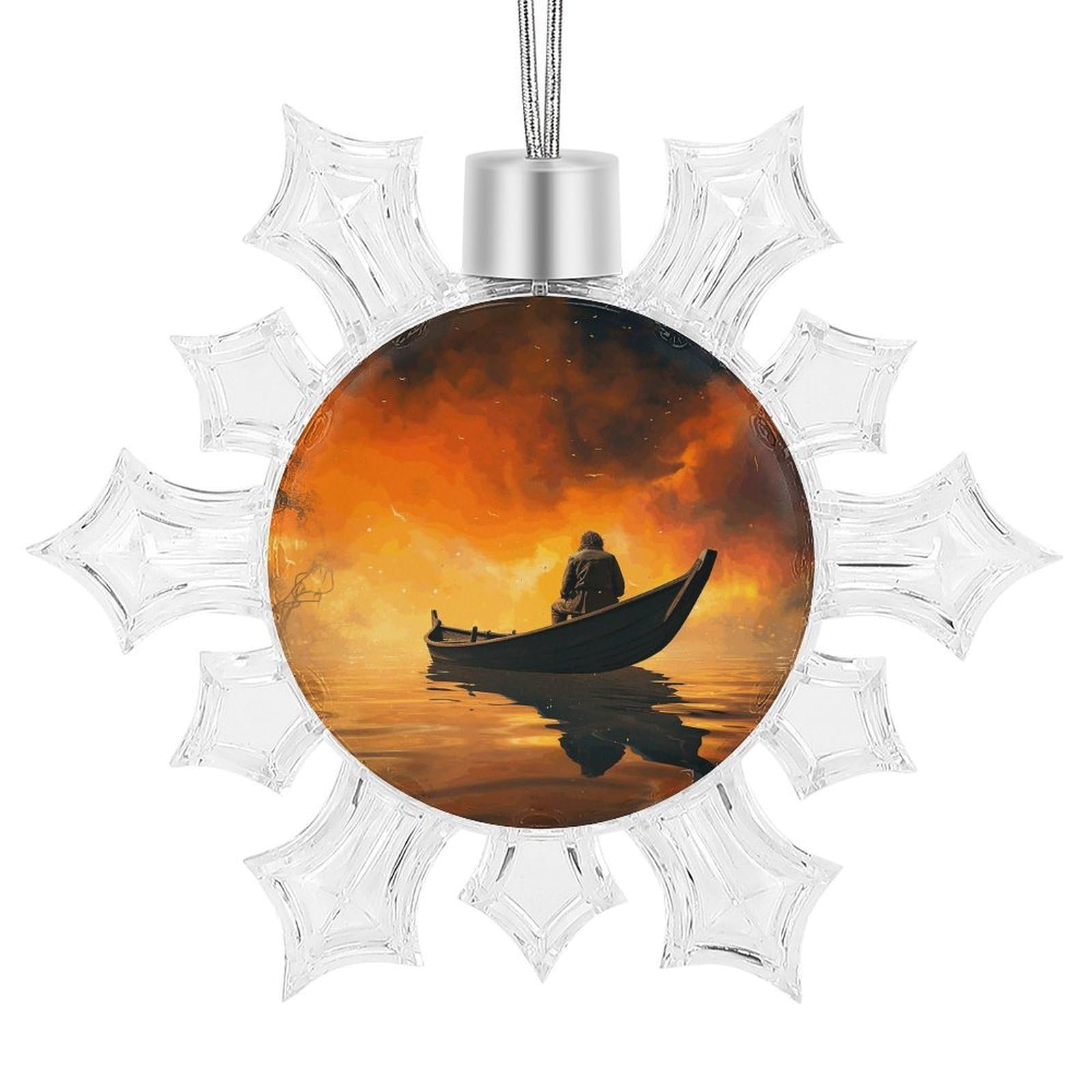 Man and Boat Snowflake Ornaments Cute Snowflake Pendant Exquisite Christmas Tree Ornaments for Christmas Weddings New Year Birthday Holiday Celebration