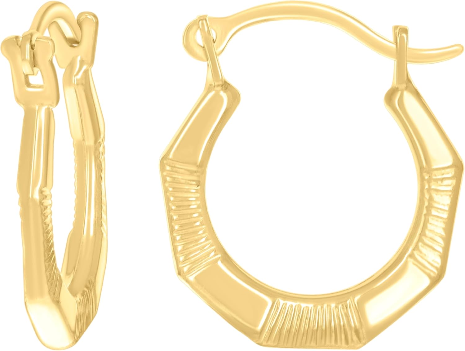 14kt Yellow Gold Womens Patterned Octagon Hoop Earrings
