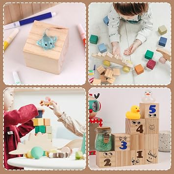 10Pcs Square Wooden Blocks Cubes, Unfinished Smooth Wooden Cubes 5x5x5cm