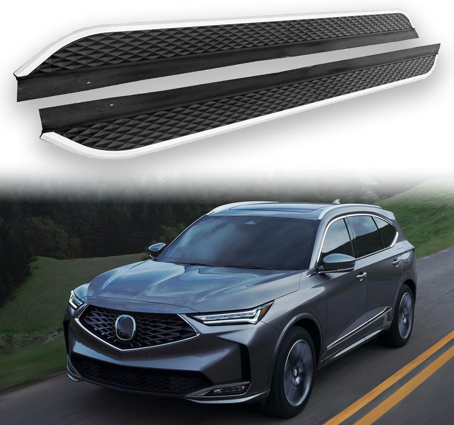 2Pcs Fits for Acura MDX 2022 2023 2024 2025 Running Boards Side Steps Pedals Silver Nerf Bar