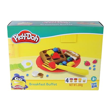 Play-Doh Breakfast Buffet Playset for Kids 3 Years and Up with 4 Non-Toxic Play-Doh Colors, Multicolor
