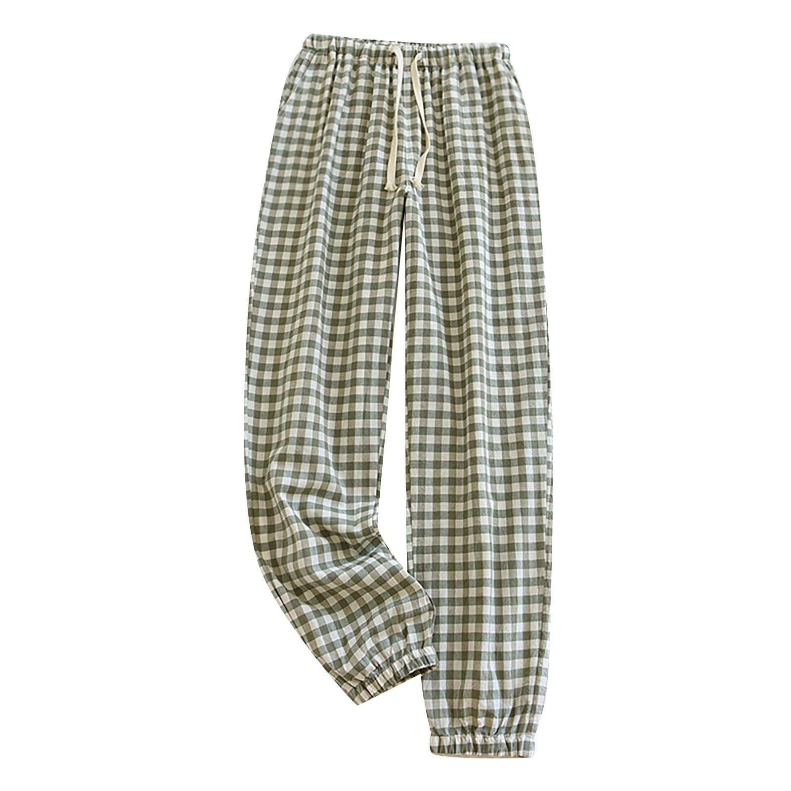 YKUYDKUMens Cotton Casual Pajama Pants, Lightweight Soft Comfy Loose Plaid PJ Bottoms, Plaid Elastic Waist Drawstring Bottoms Loungewear Sleepwear