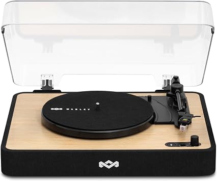 House of Marley Revolution قرص دوار لاسلكي - مشغل تسجيل بلوتوث، مشغل فينيل ثلاثي السرعات مصنوع بشكل مستدام، أقراص دوارة منزلية سهلة الإعداد لسجلات الفينيل مع غطاء غبار