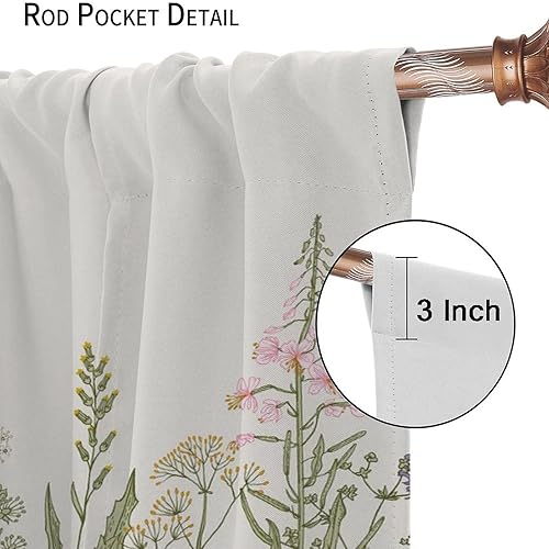 Miniatura 535 de Retro 70s Floral Blackout Window Curtains, Watercolor Flower Plant Rustic Modern Style Pattern Window Drapes, for Bedroom Living Room 42x45in 2