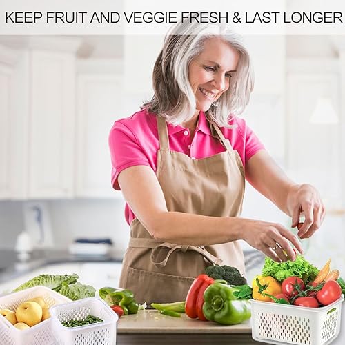 Miniatura 2 de Contenedores de almacenamiento de frutas para refrigerador, paquete de 5 unidades, recipientes de frutas y verduras para refrigerador con colador,