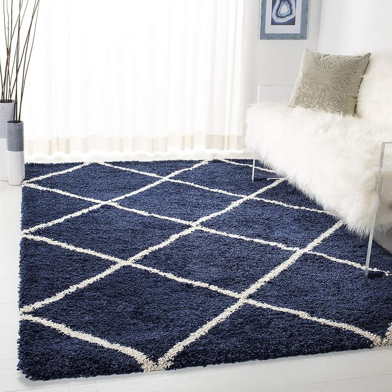 Image of Shaggy Area Rug for Living Room and Bedroom 3X5 FT Soft Plush Floor Carpet with Fluffy Texture, Modern Decorative Rug,Bedside and Indoor Spaces,Ivory-Blue
