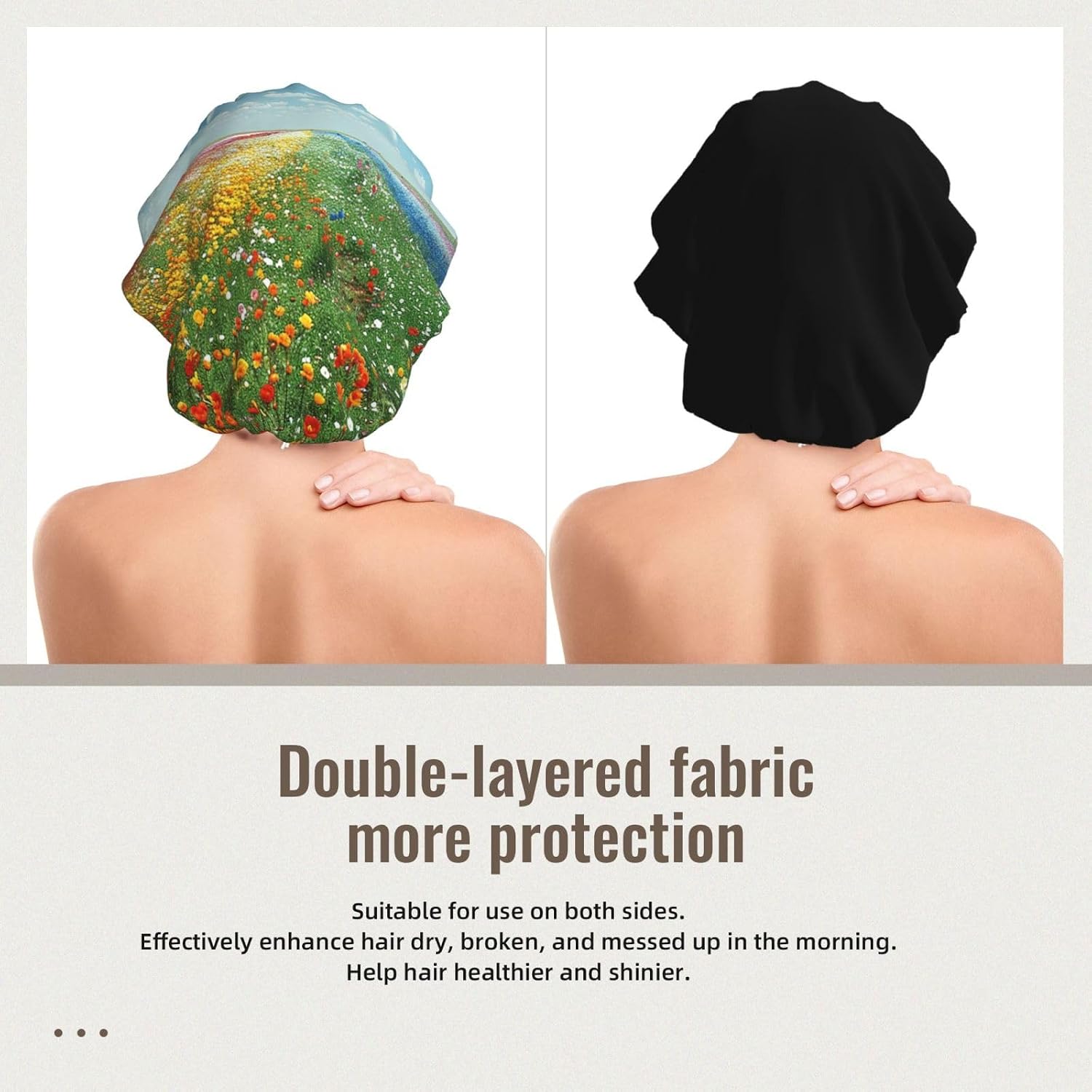 Unique Garden Adult’s Full-Print Satin Sleeping Cap - Bonnet for Sleeping Women & Men, Curly Hair Protection ﻿ Black image 2