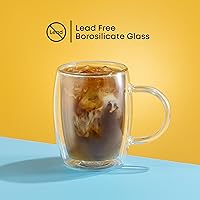 Vista 4 de JoyJolt Double Wall Glasses 13.5-Ounce Insulated Mugs Double Walled Glass Cups For Coffee Tea Set of 2