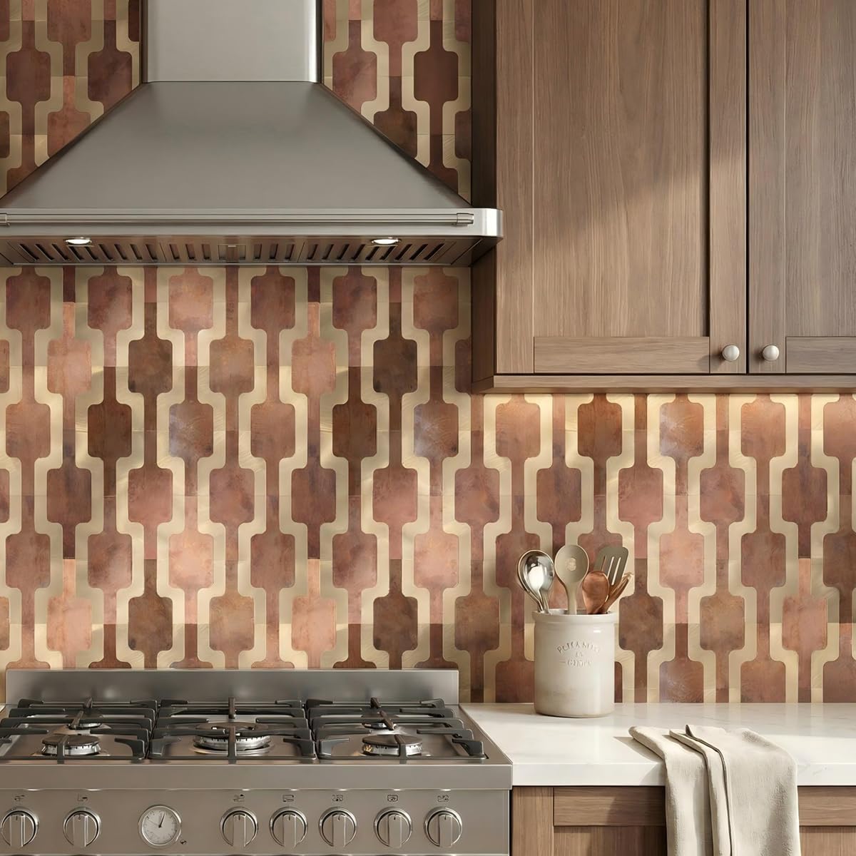 60PCS Premium Peel and Stick Backsplash Tiles,Retro Brown Metallic Look Elevated 3D Textured DIY Self Adhensive Wall Tiles for Kitchen & Bathroom,High-End Finished,Easy Cut & Install