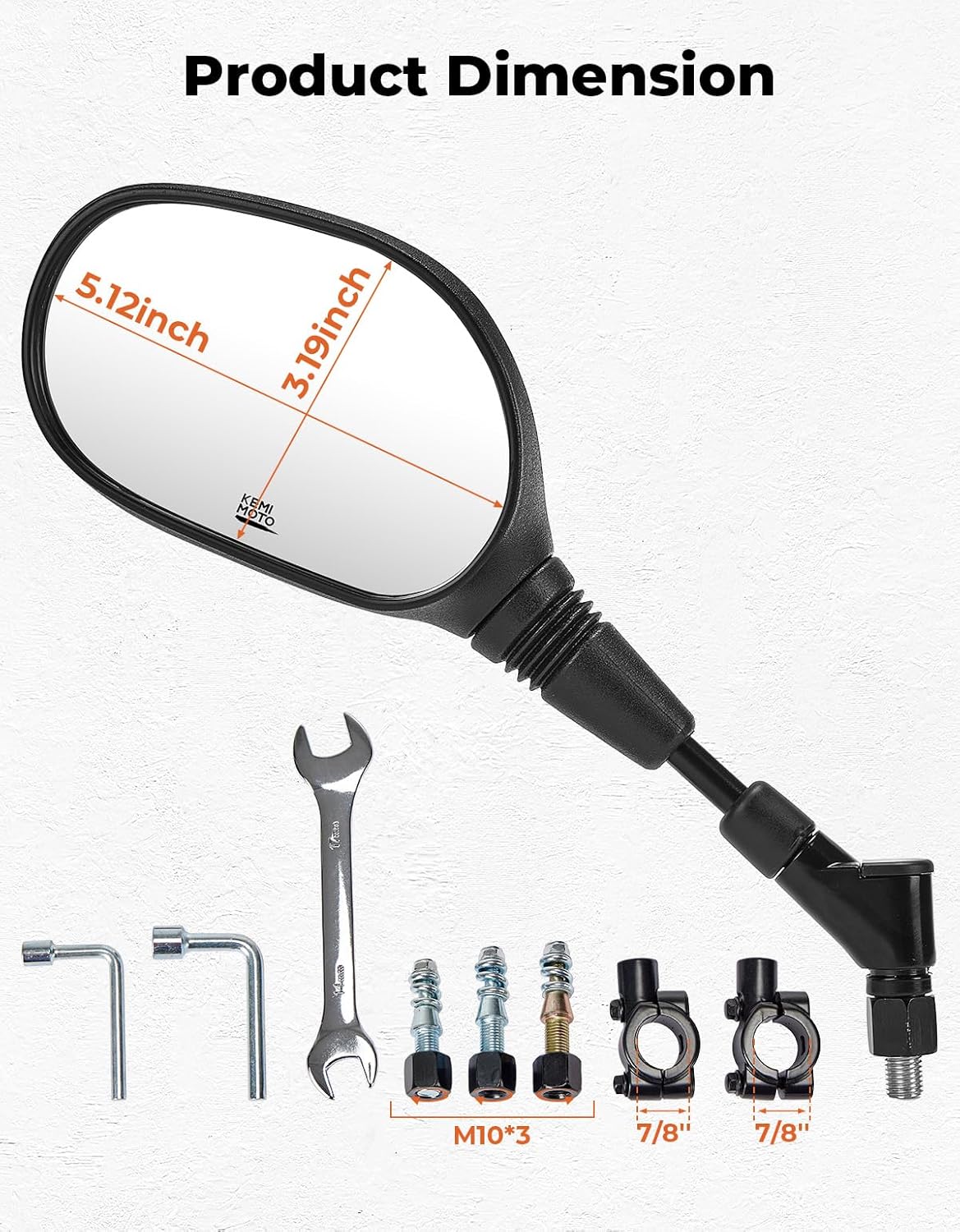 KEMIMOTO ATV Mirrors Multi-angle Adjustable 10MM Motorcycle Mirrors Side Rearview for 7/8" Handlebar Compatible with ATV Dirt Bike Scooter Snowmobile - Image 4