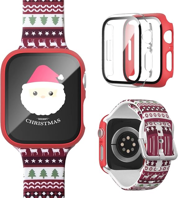 [2+1]Pack Haojavo for Christmas Apple Watch 42mm Bands with Case, 1 PACk Soft Silicone Sport Replacement Strap Wristbands + 2 PACK Protective Screen Protector Case for iWatch Series 3 2 1 Accessories