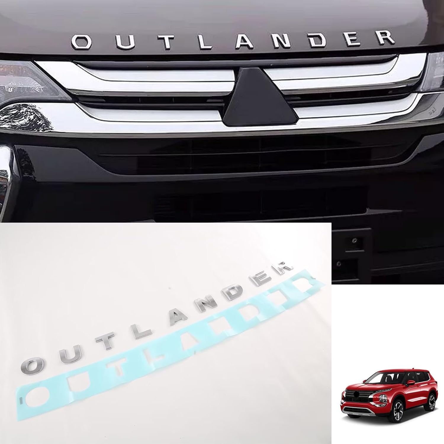 for Mitsubishi Outlander 2023 2024 2025 Hood Letter Badge Nameplate Emblem (silvery)