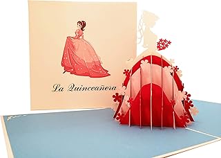 iGifts And Cards La Quinceañera Pop Up Card – Elegant 3D “La Quinceañera” Pink & Red Gown – Birthday, Milestone, Celebration, Keepsake – For Daughter, Granddaughter, Friend, Family – 6” x 6” Card