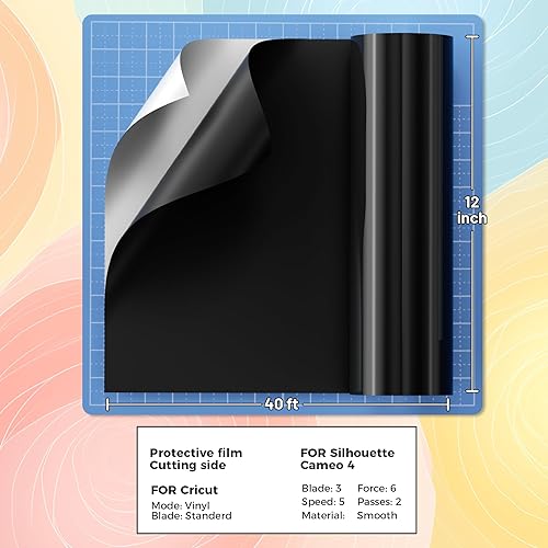 Miniatura 2 de Vinilo permanente negro, vinilo adhesivo negro para Cricut, rollo de vinilo negro brillante de 12 pulgadas x 40 pies, compatible con cortadores