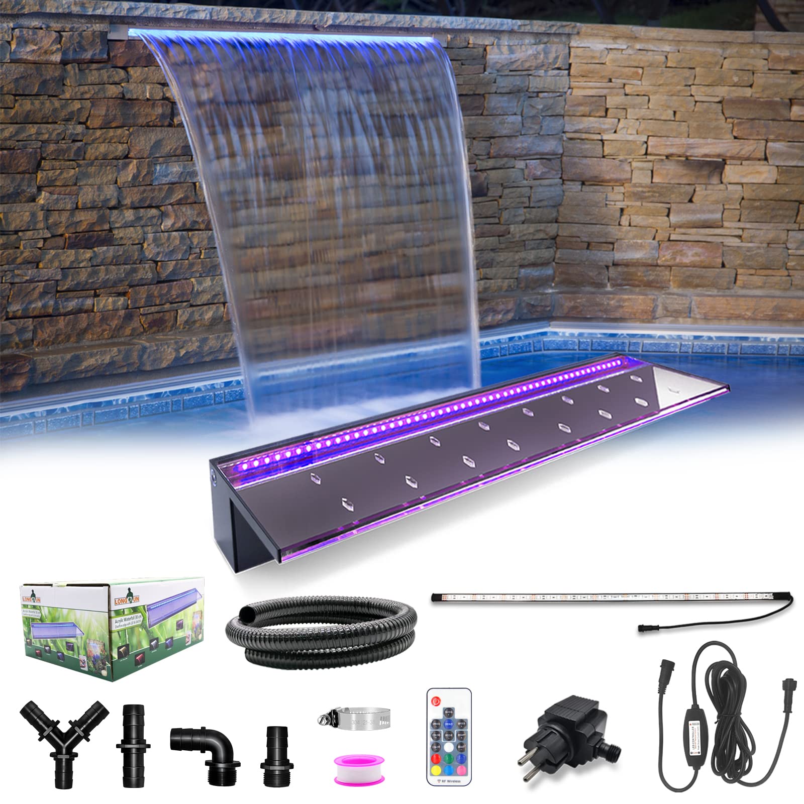 Buy LONGRUN Water Fountain, Pond Waterfall Cascade 90cm, Acrylic