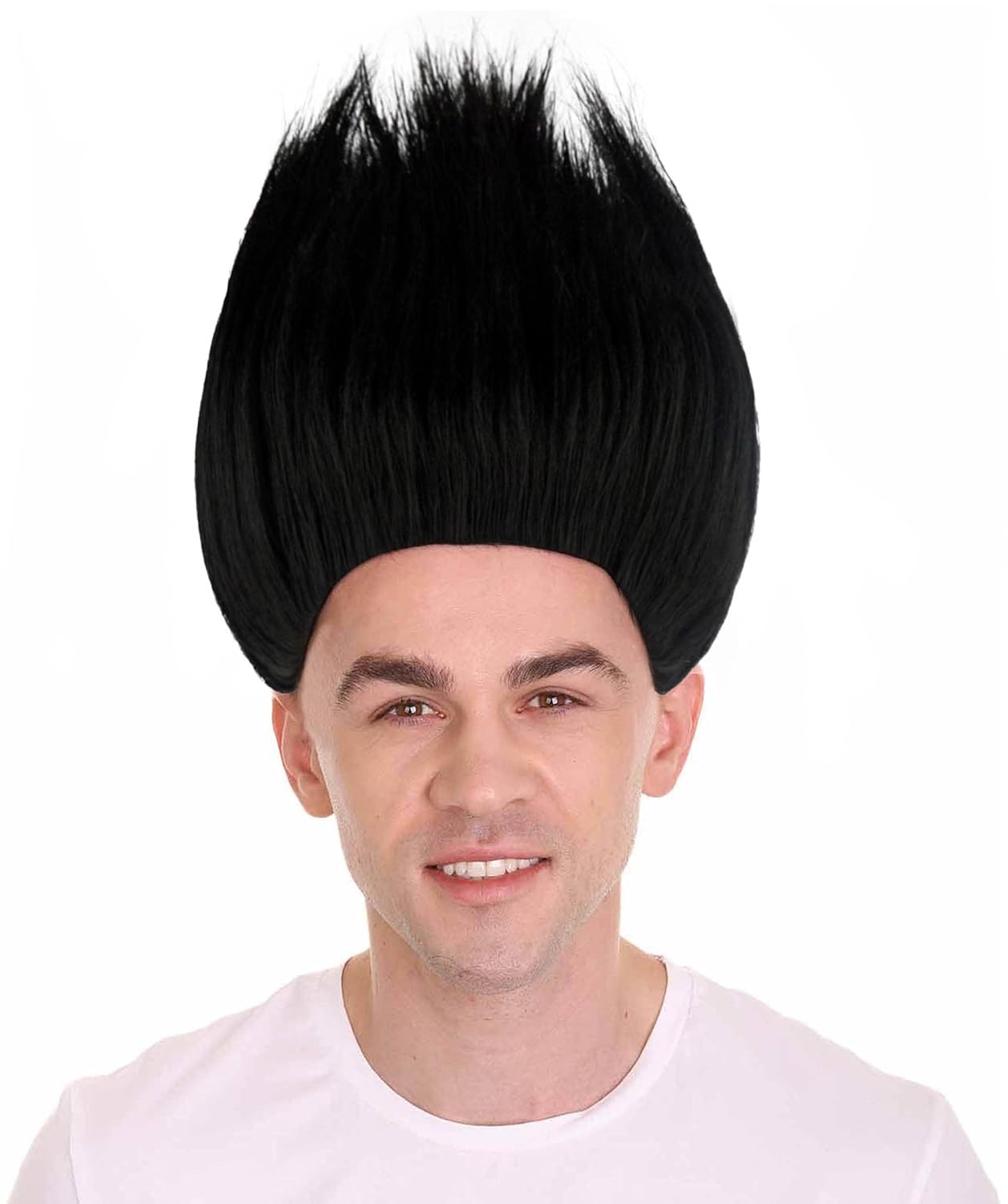 HPO Teen & Adult Unisex Black Straight Troll Wig – 10" Synthetic Fiber Hair – Breathable Capless Cap – Ideal for Halloween, Cosplay, Festival & Anime Party