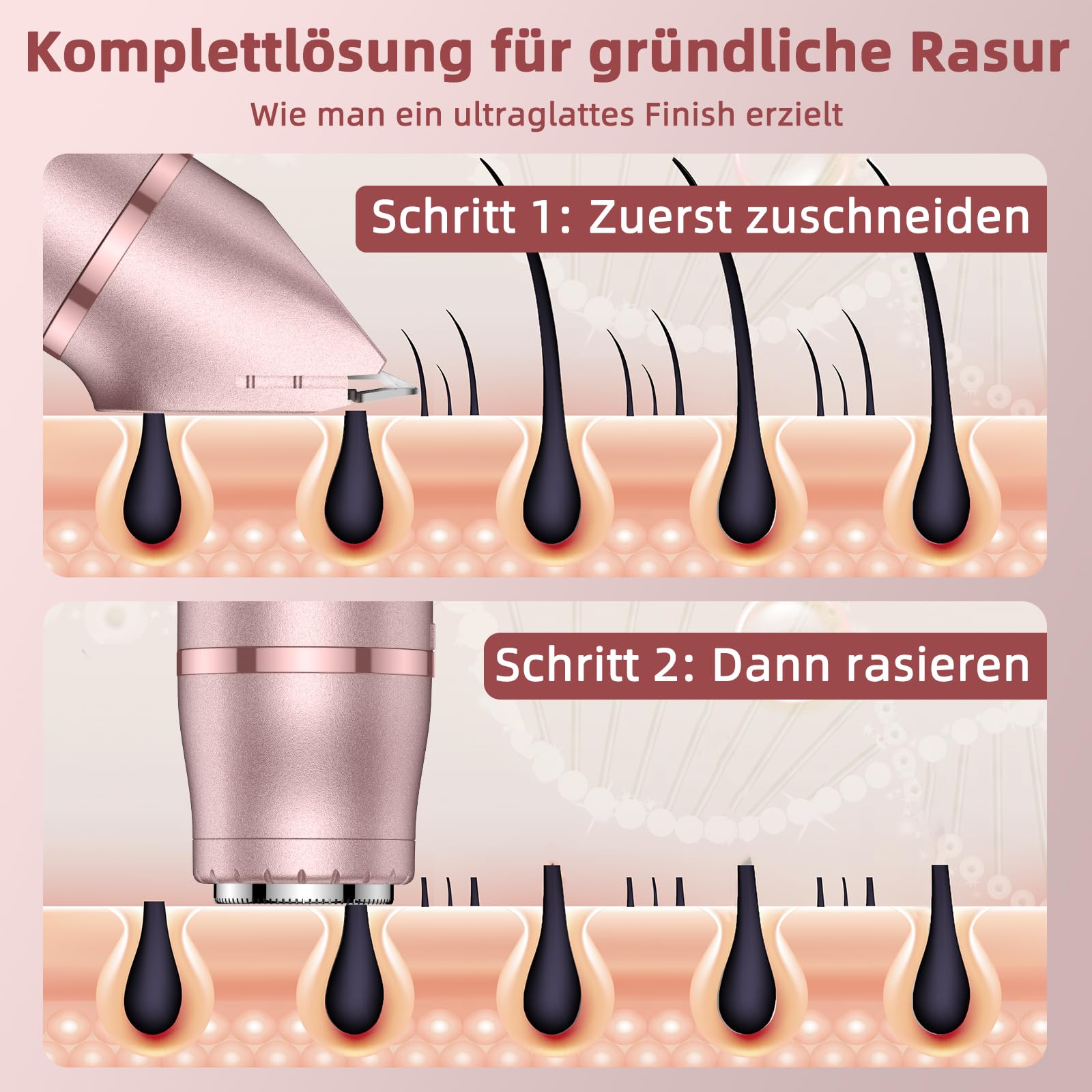 Rasierer Damen 3-in-1 Damenrasierer Elektrisch für Körper Scham und Nasenhaartrimmer für Frauen Nass- und Trockengebrauch Wiederaufladbarer Trimmer DEKS01