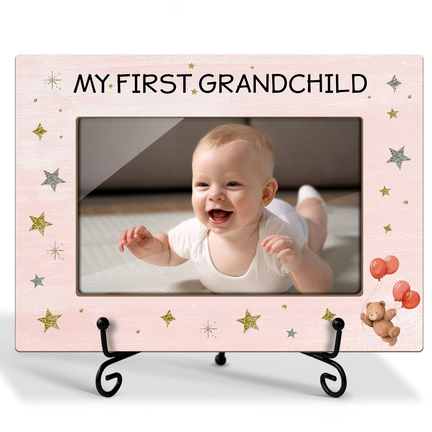 Zgogy Grandchild Picture Frame Wooden Picture Frame With Iron Stand, Grandparent Frame Insert 4x6 Picture, First Time Grandparents Gifts - My First