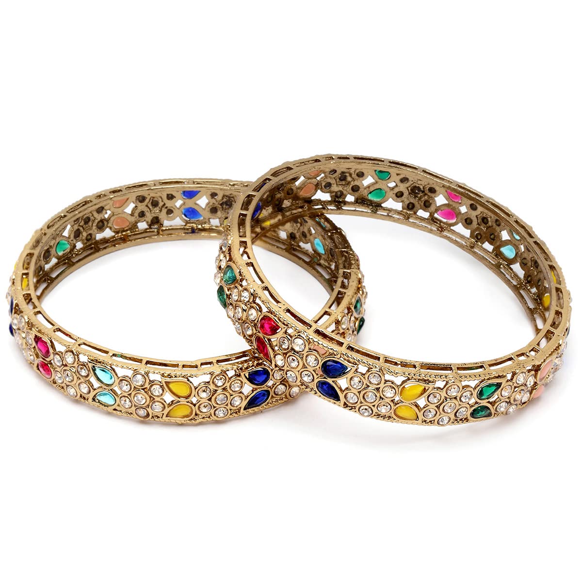 Karatcart Antique Gold Plated Floral Design Multicolor Kundan Studded Bangles for Women Karatcart Antique Gold Plated Floral Design Multicolor Kundan Studded Bangles for Women