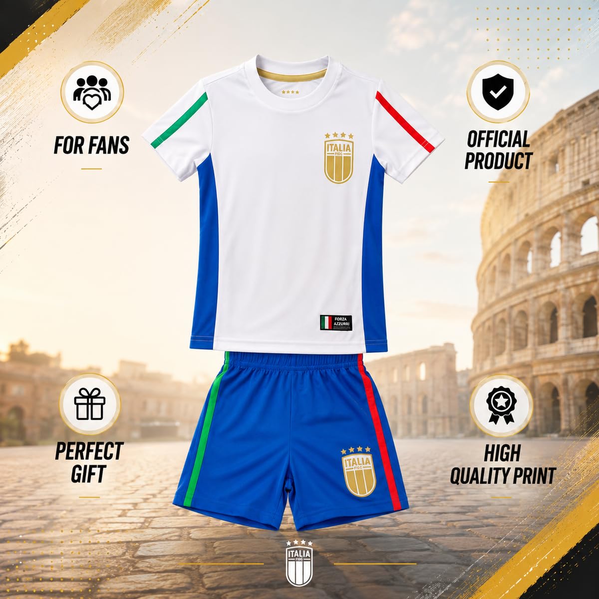 ITALIA FIGC Completo Calcio Bambino Maglia e Pantaloncini