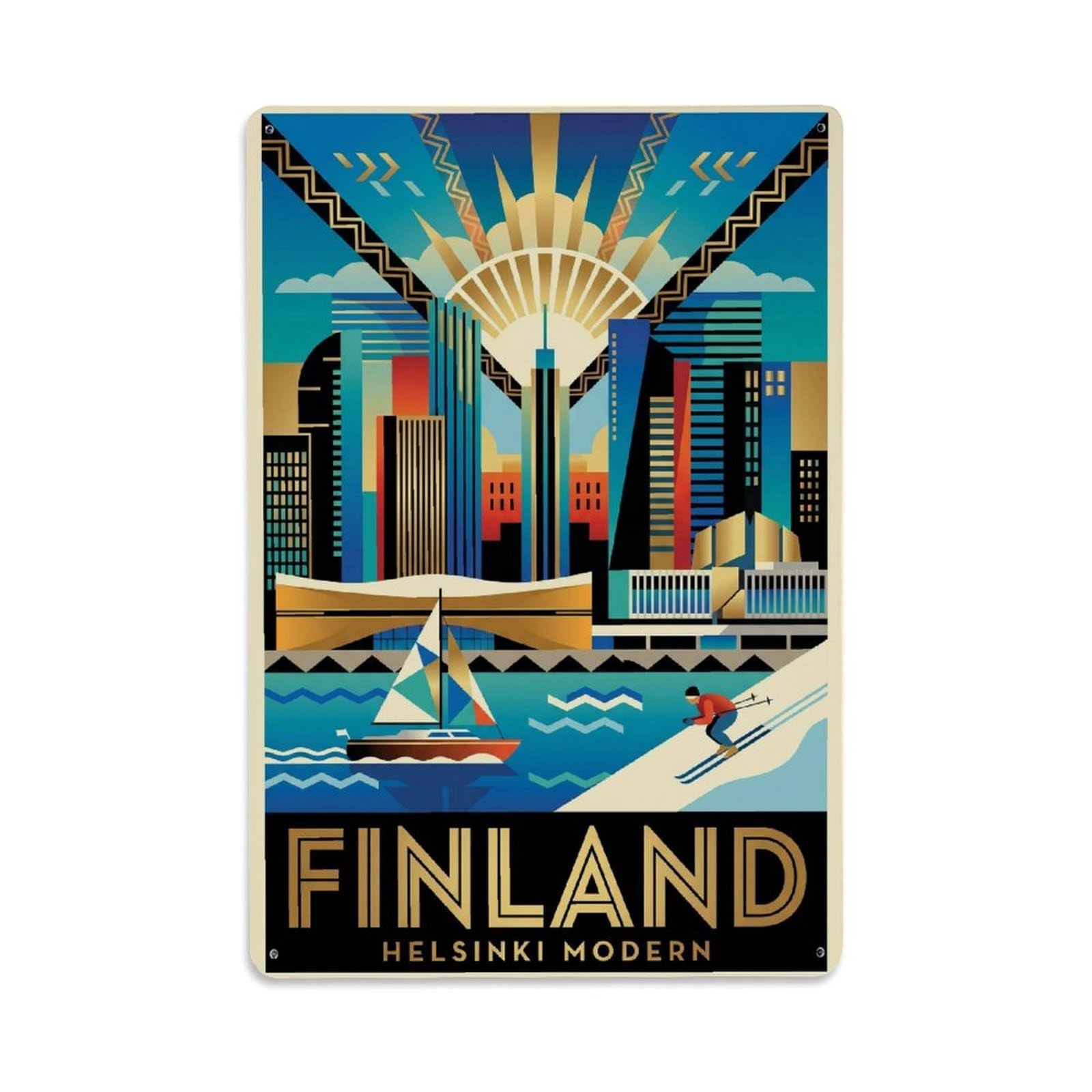 Olhnbad Style Helsinki Modern Skyline Travel City Graphic Metal Tin Sign