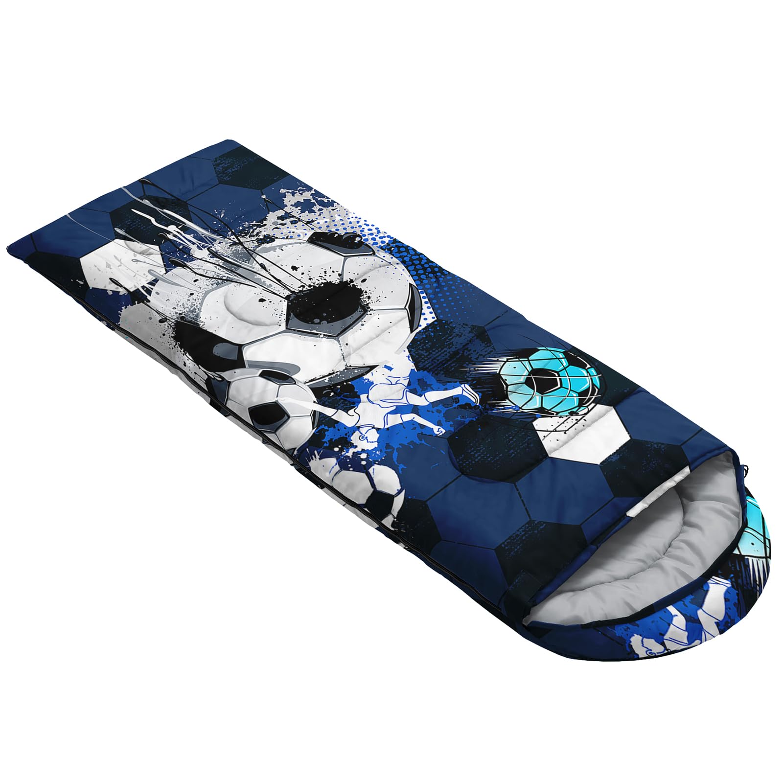 HOSIMA Kids Sleeping Bag for Boys Girls,Football Print-Lightweight Warm Portable Outdoor Indoor-Waterproof Cold Weather Resistant Sleeping Bag for Camping Hiking(Football-d) - Image 2