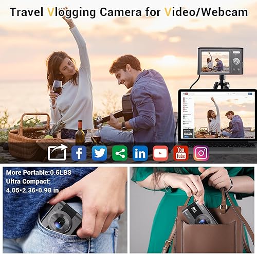 Miniatura 4 de Cámara digital 4K, cámara de vlogging de 48 MP para fotografía, cámara compacta de viaje de YouTube con flash, zoom digital 18X, tarjeta SD de 32 G