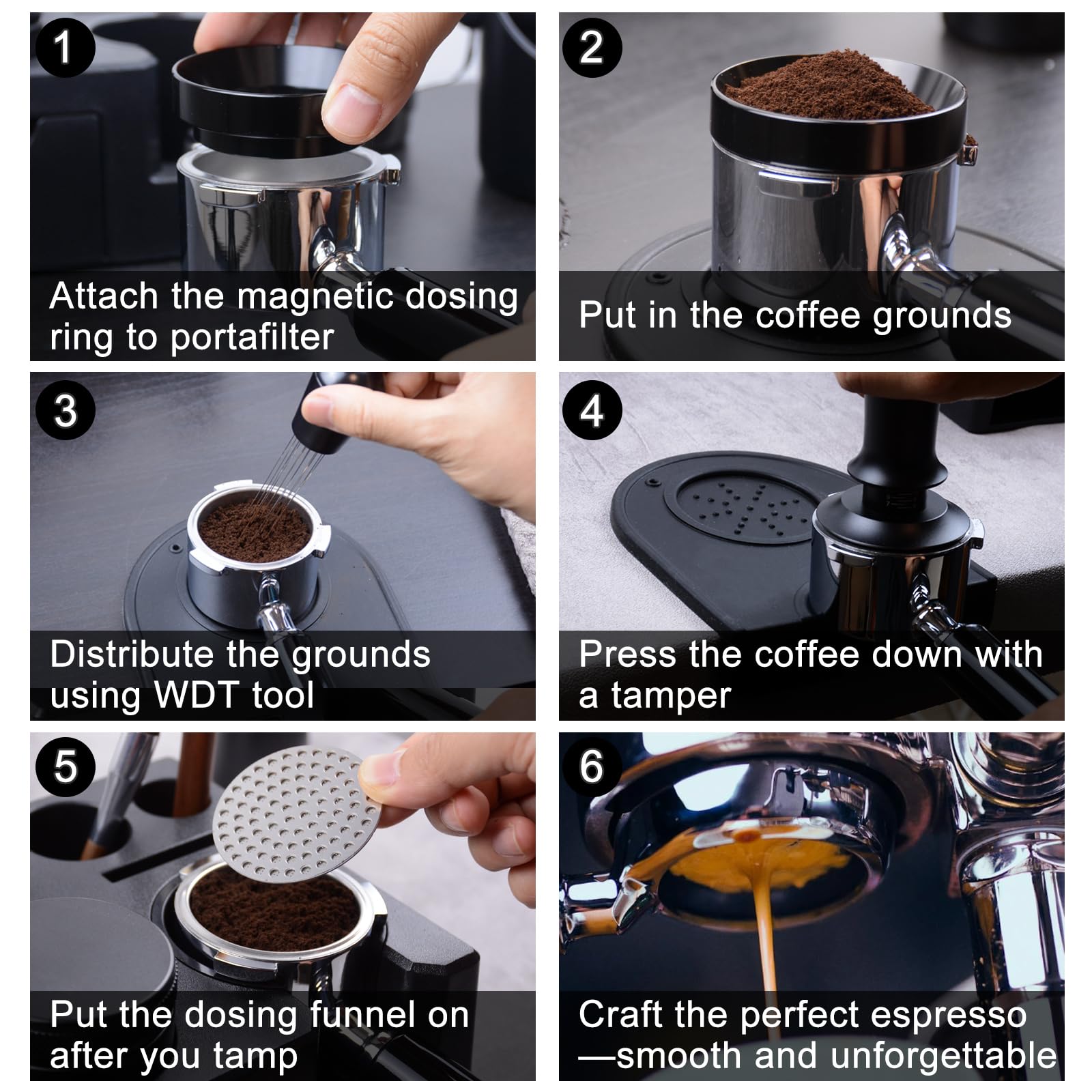 Kit de accesorios de café espresso de 51 mm, juego de prensador de café con prensador de espresso, herramienta WDT, tapete de manipulación de espresso, embudo dosificador de espresso