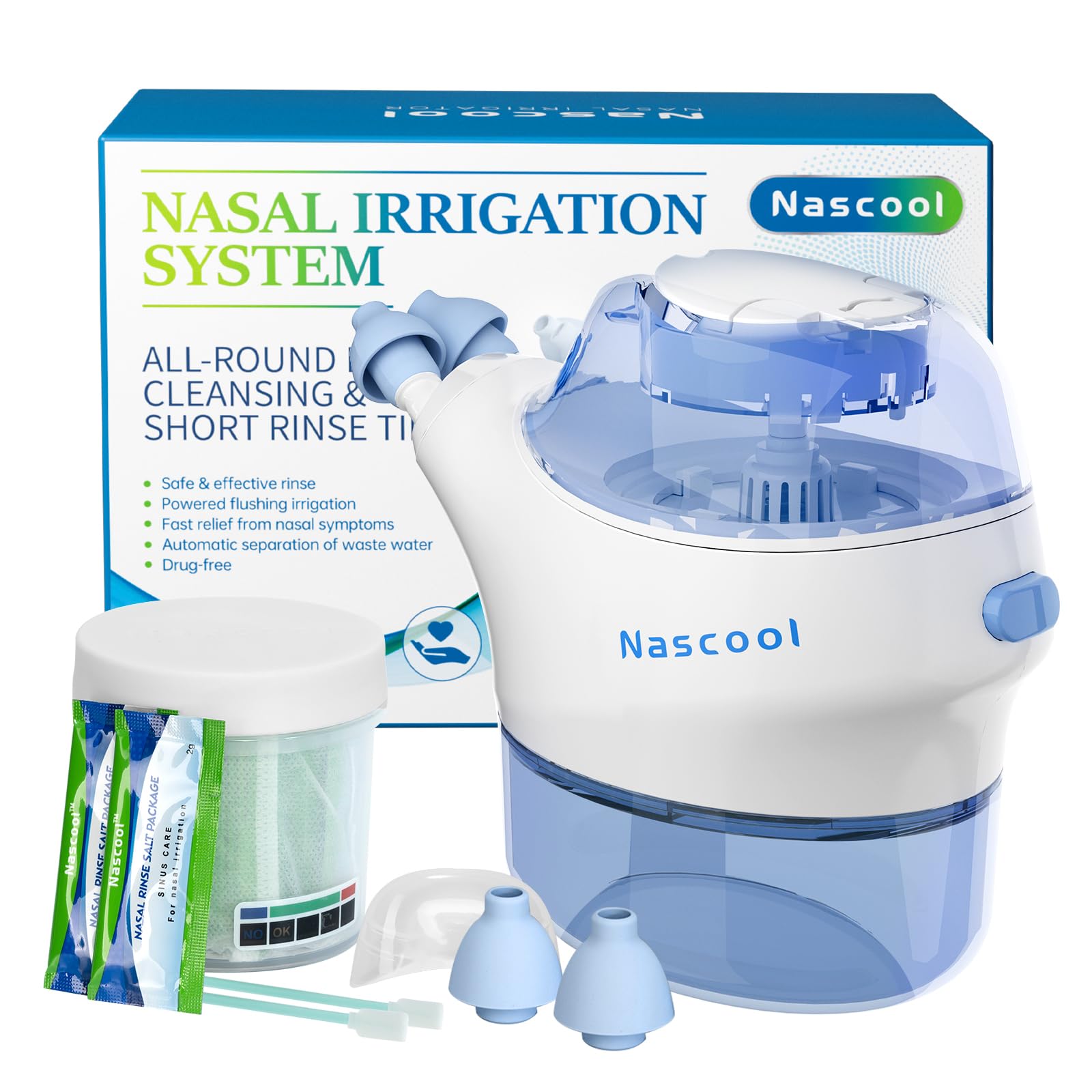 Nasal Irrigation System 50 Salt Packets Included, Nasal Irrigator for Sinus Relief & Nasal Care, Sinus Rinse Machine & Nose Cleaner