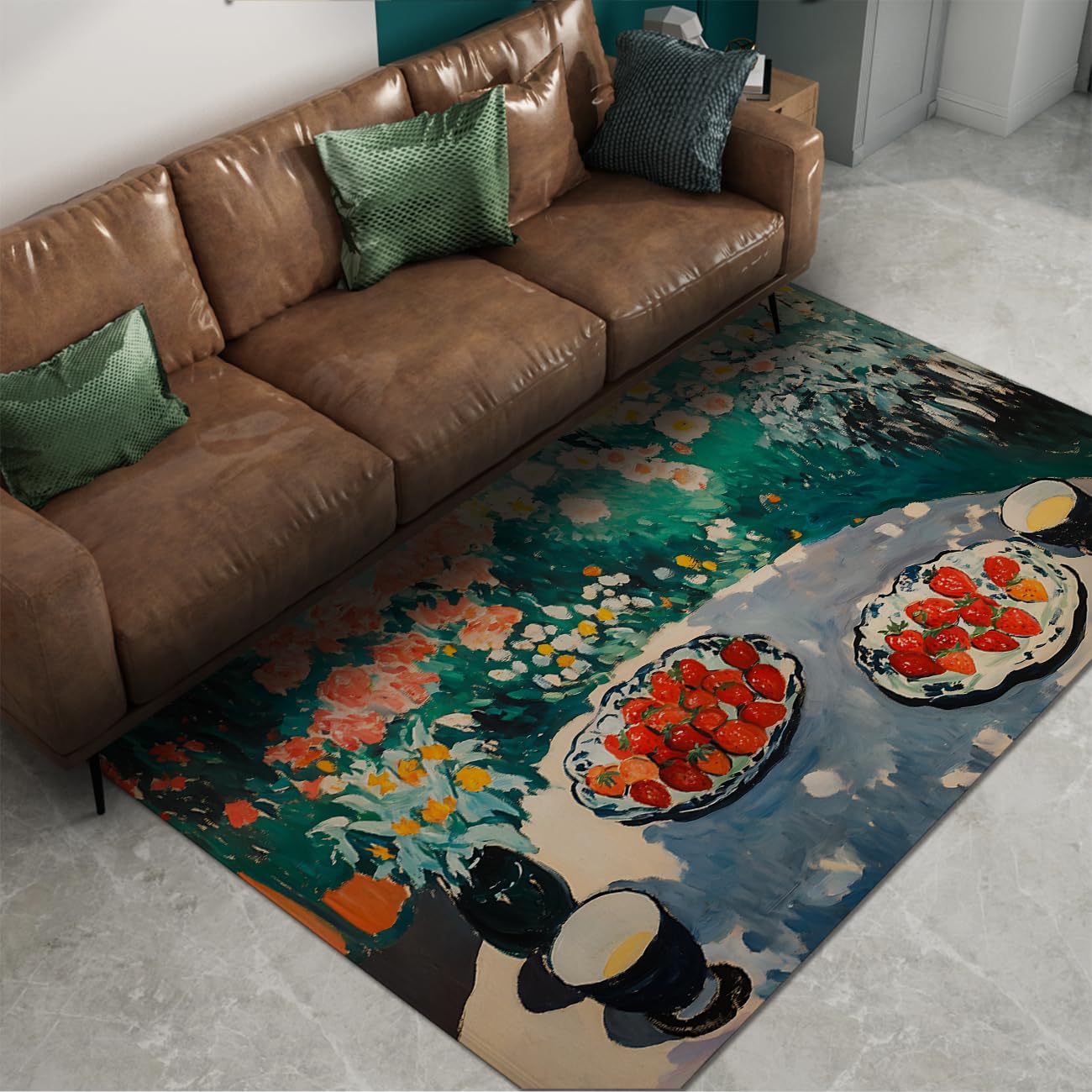 Tapis de jardin 160x200cm lavable imprimé fraises