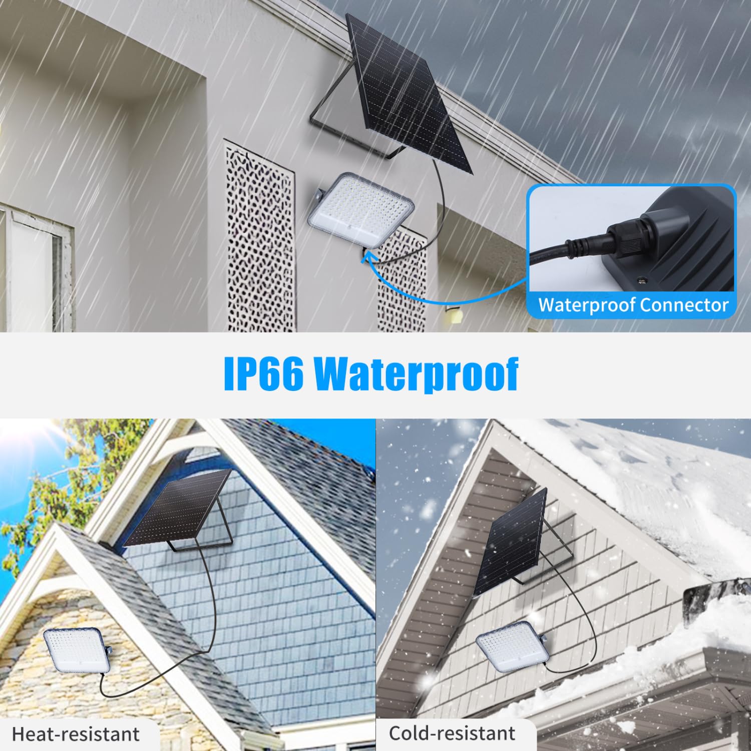 Aigostar Foco proyector LED solar con mando a distancia，2 Piezas，16000mAH，gran panel solar y batería de gran capacidad，regulable 3000/4000/6500K，IP66，cable 2m，Luz solar para exterior y jardín，patio